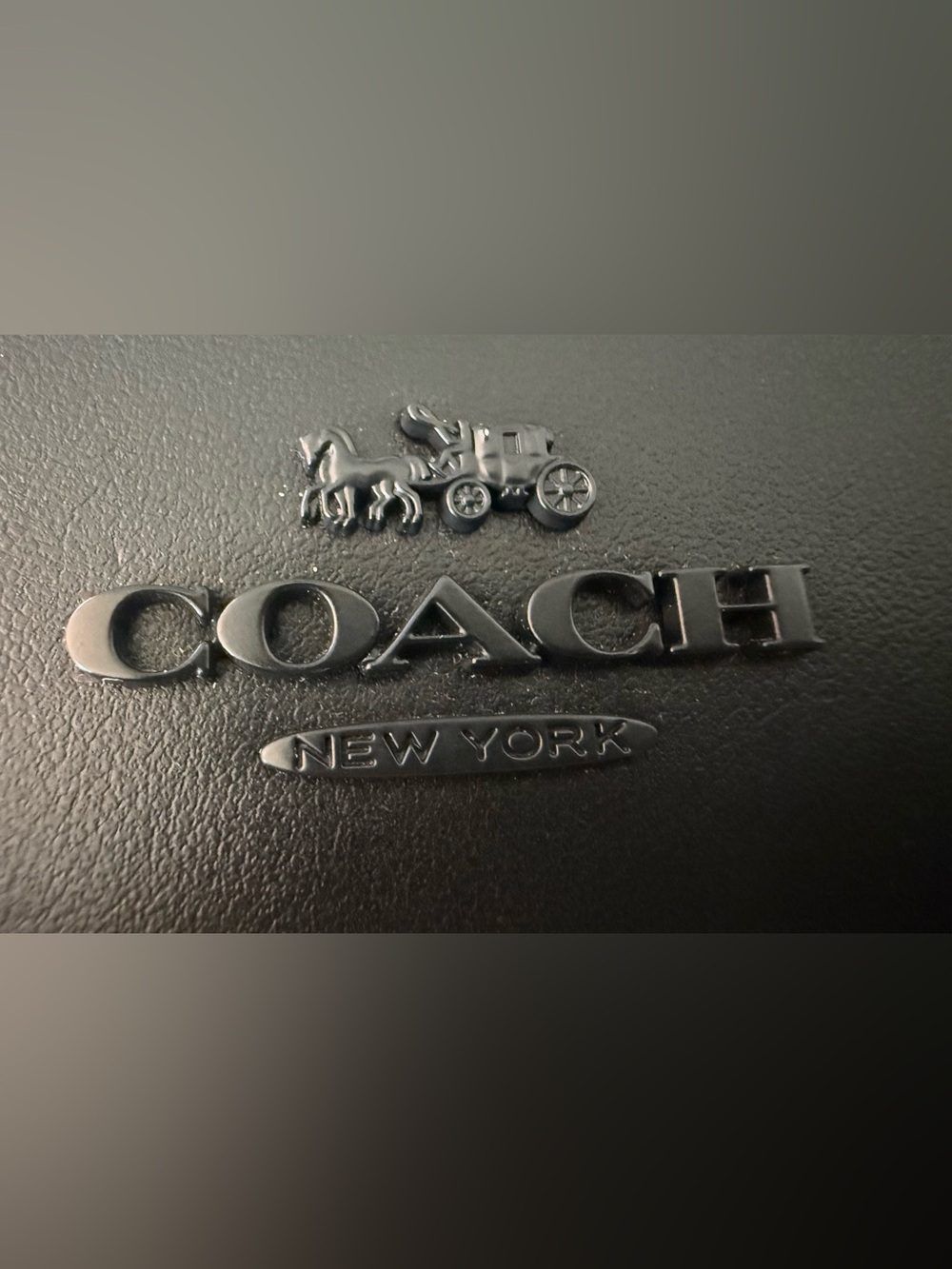COACH Black Leather Tri-Fold Wallet with Embossed Coach Logo - Picture 5 of 5